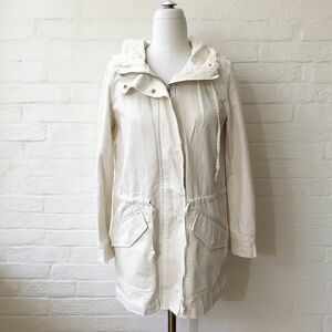 ZARA Trafaluc 100% Cotton White Hooded Parka Utility Jacket